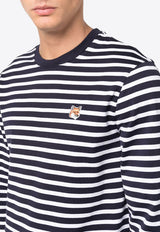 Maison Kitsuné Fox Logo Striped Long-Sleeved T-shirt Navy LM00105KJ0044_S480