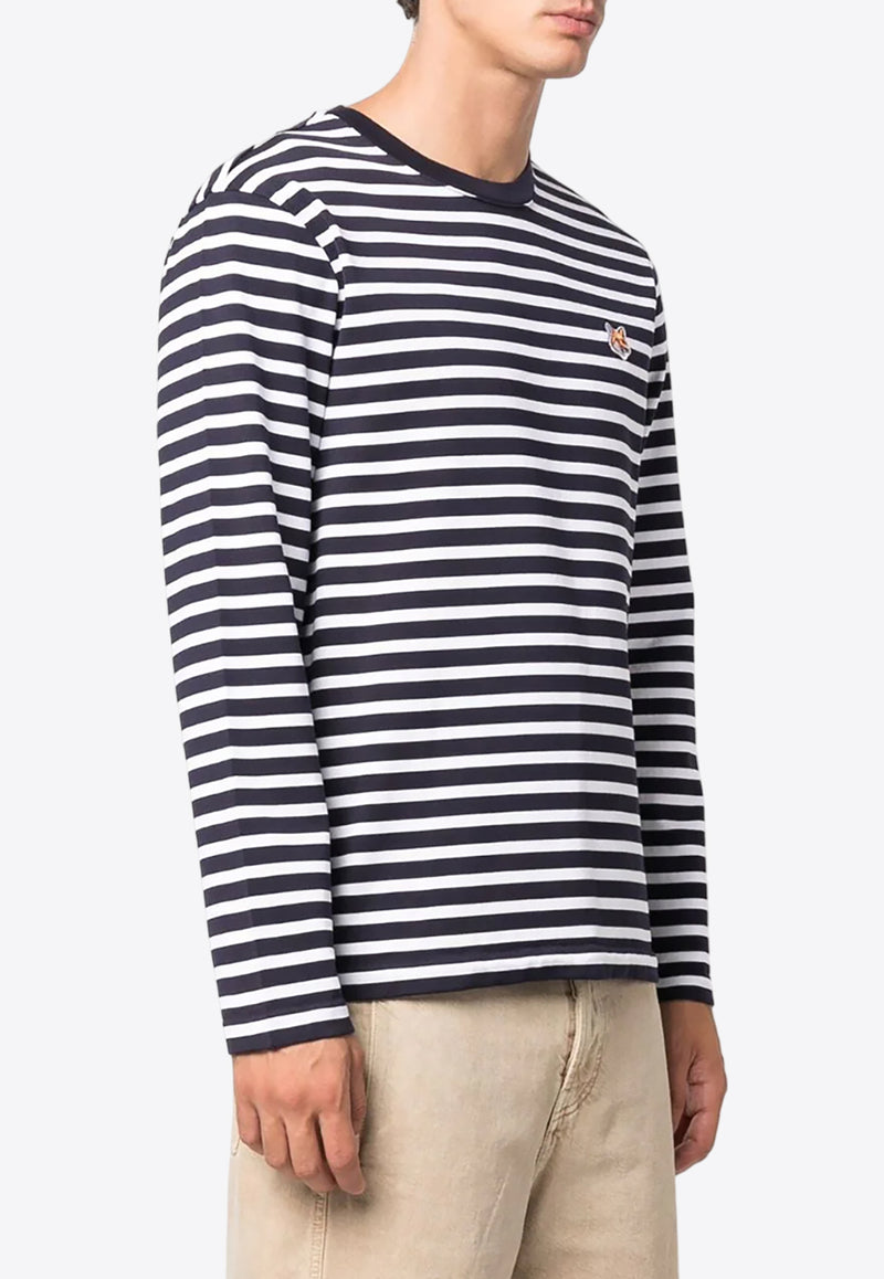 Maison Kitsuné Fox Logo Striped Long-Sleeved T-shirt Navy LM00105KJ0044_S480