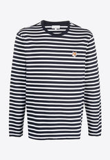 Maison Kitsuné Fox Logo Striped Long-Sleeved T-shirt Navy LM00105KJ0044_S480