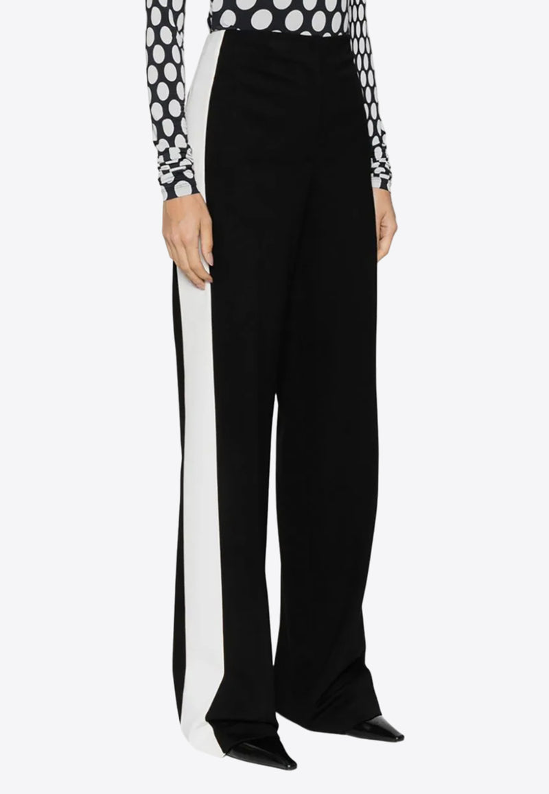 MSGM Contrasting-Trim Wide-Leg Pants Black 3541MDP24Y237615_99