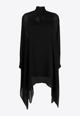 P.A.R.O.S.H Saffron Funnel-Neck Asymmetric Silk Top Black D300796SAFFRON_013