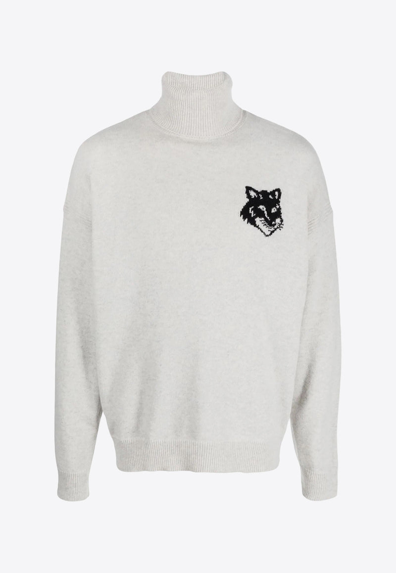 Maison Kitsuné Fox Logo Intarsia Knit Sweater Gray LM00820KT1063_H120