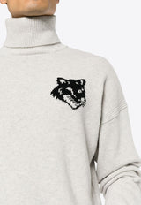 Maison Kitsuné Fox Logo Intarsia Knit Sweater Gray LM00820KT1063_H120