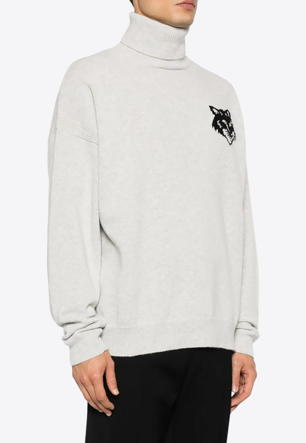 Maison Kitsuné Fox Logo Intarsia Knit Sweater Gray LM00820KT1063_H120