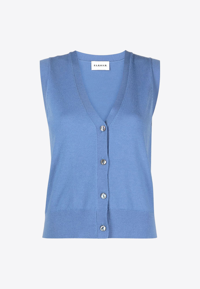 P.A.R.O.S.H V-neck Fine-Knit Sleeveless Cardigan Blue D500670LIME_078