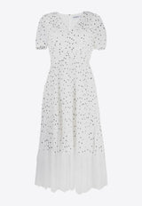 Self-Portrait Lace-Trim Polka-Dot Midi Dress White PF23079M_W