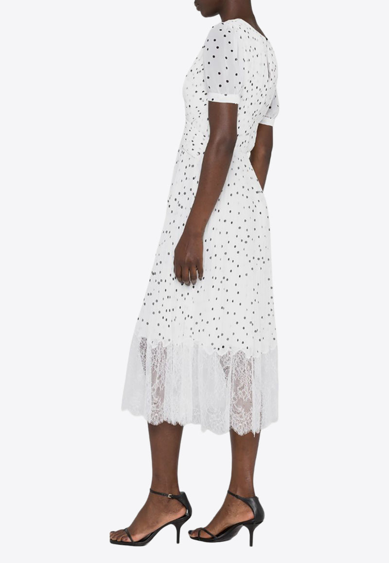 Self-Portrait Lace-Trim Polka-Dot Midi Dress White PF23079M_W