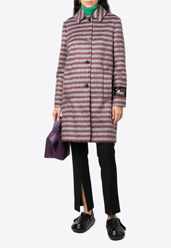 Marni Single-Breasted Striped Coat Burgundy CPMA0216MUUTW997_STR79