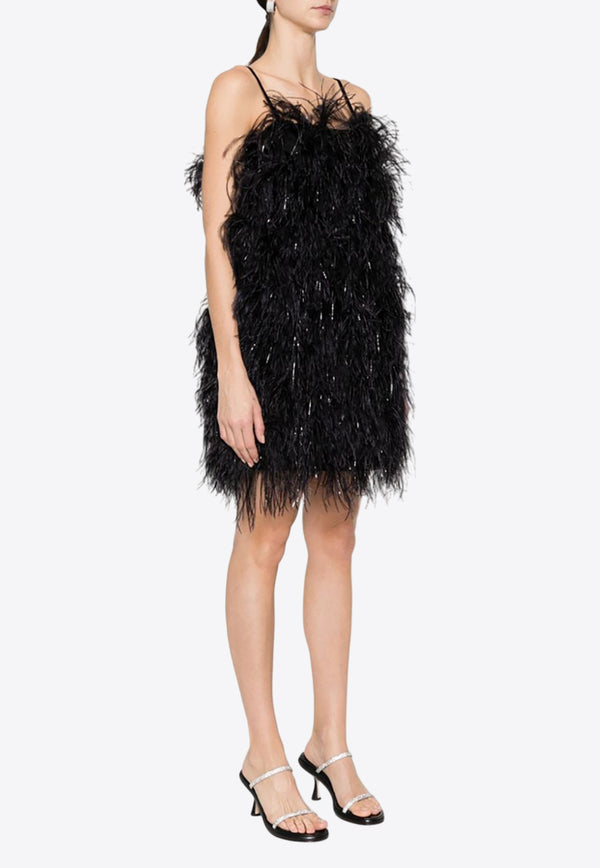 MSGM Ostrich Feather Mini Dress  Black 3542MDA183X237987_99