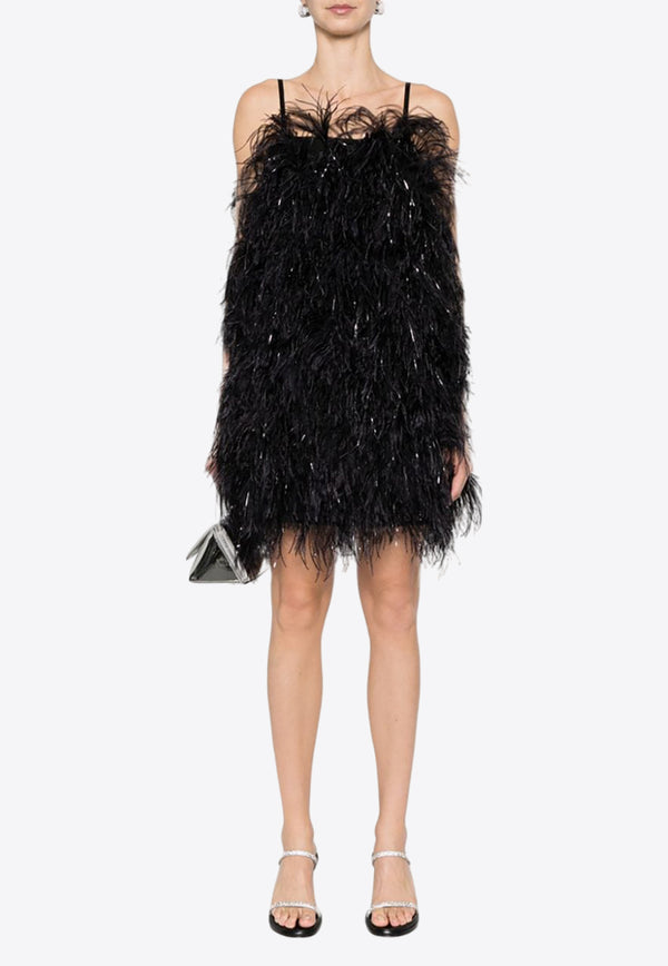 MSGM Ostrich Feather Mini Dress  Black 3542MDA183X237987_99