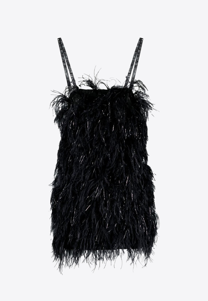 MSGM Ostrich Feather Mini Dress  Black 3542MDA183X237987_99