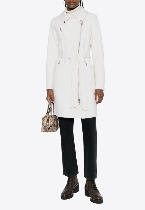 P.A.R.O.S.H Zip-Up Belted Wool Coat White D431547LEAK23_002