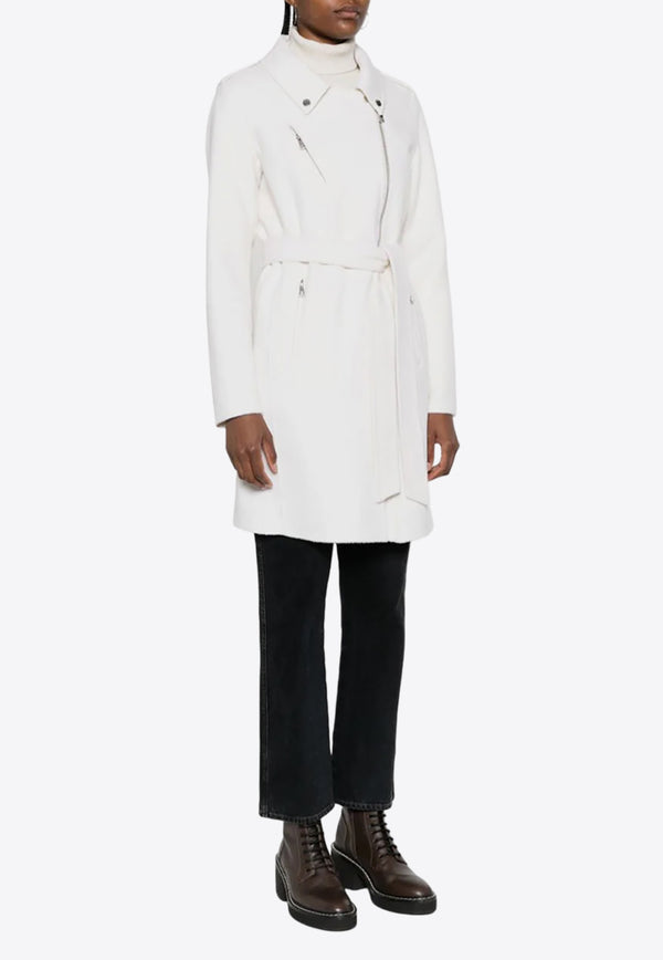 P.A.R.O.S.H Zip-Up Belted Wool Coat White D431547LEAK23_002