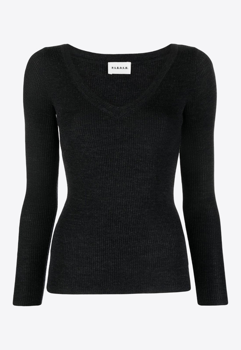 P.A.R.O.S.H Rib Knit V-neck Wool Sweater Gray D511583LEILA23_037