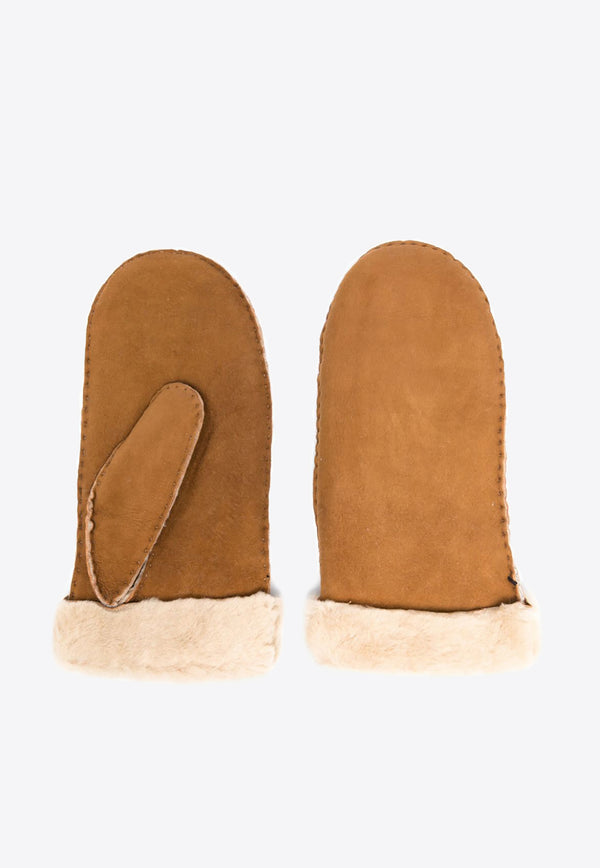 Isabel Marant Shearling-Trimmed Suede Mittens Beige GA002CFAA3C34A_23NL