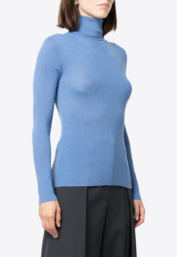 P.A.R.O.S.H Turtleneck Rib Knit Wool Sweater Blue D512552XLEILA23_078