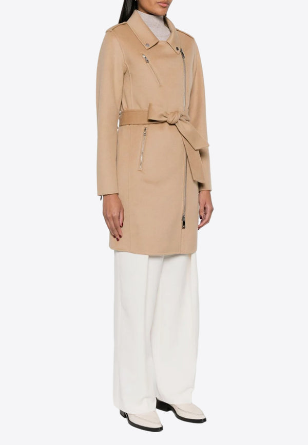 P.A.R.O.S.H Zip-Up Belted Wool Coat Beige D431547LEAK23_004