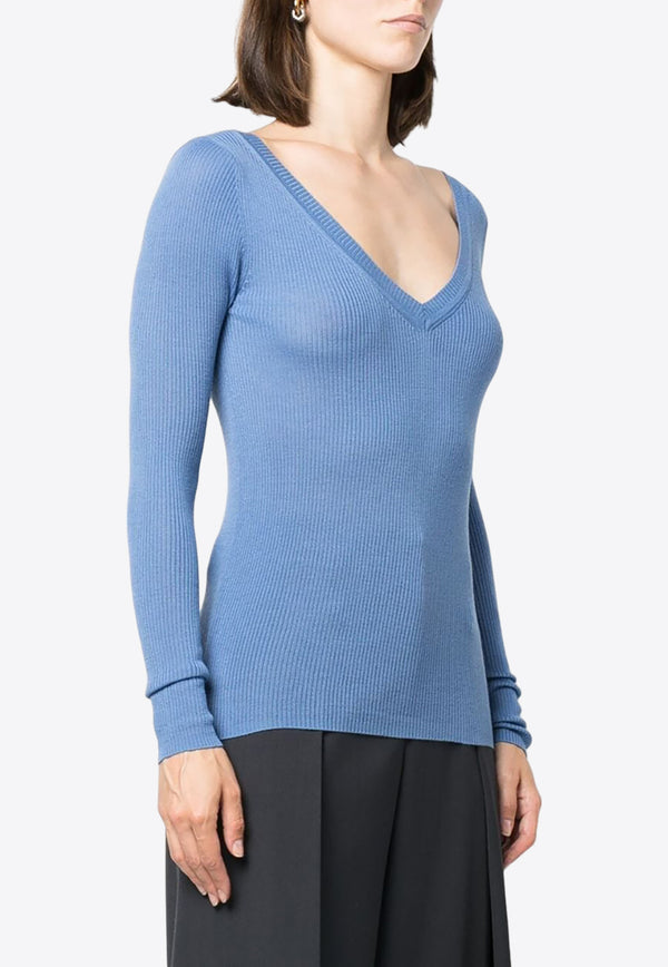 P.A.R.O.S.H Rib Knit V-neck Wool Sweater Blue D511583LEILA23_078