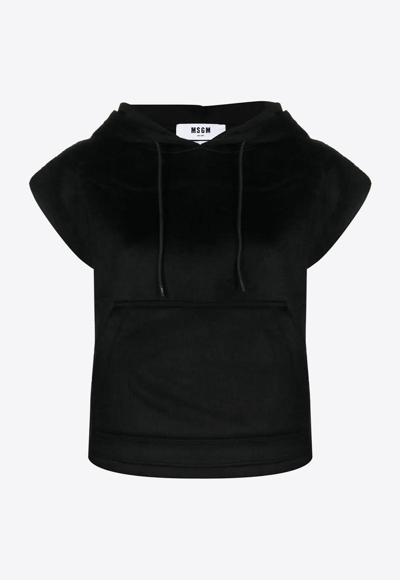 MSGM Cap-Sleeve Brushed Hooded Sweatshirt Black 3542MDM88237809_99