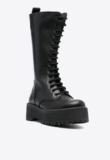 P.A.R.O.S.H Lace-Up Mid-Calf Leather Boots Black D070224MELSHOE23_013