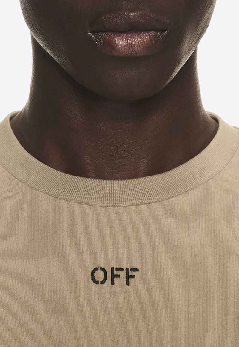 Off-White Logo-Embroidered Crewneck T-shirt Beige OMAA027F23JER008_6110