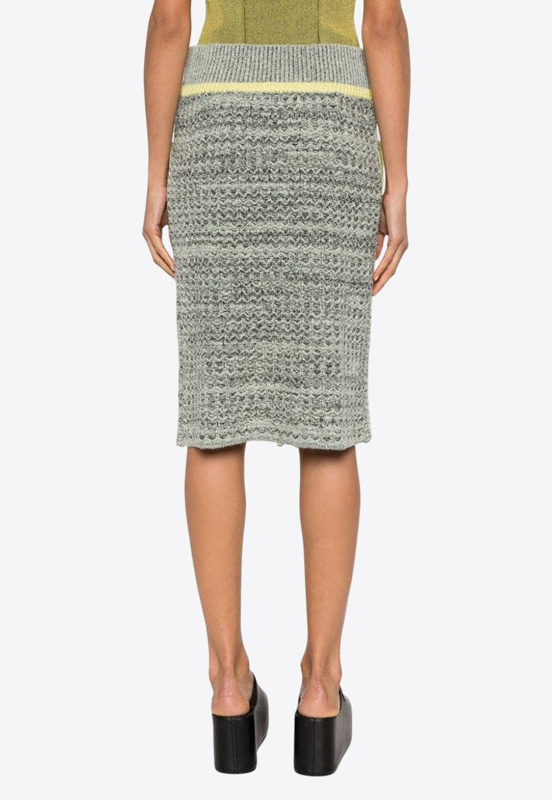 CORMIO Yi Floral Embroidery Midi Knitted Skirt Gray YI_MINT ANTRACITE