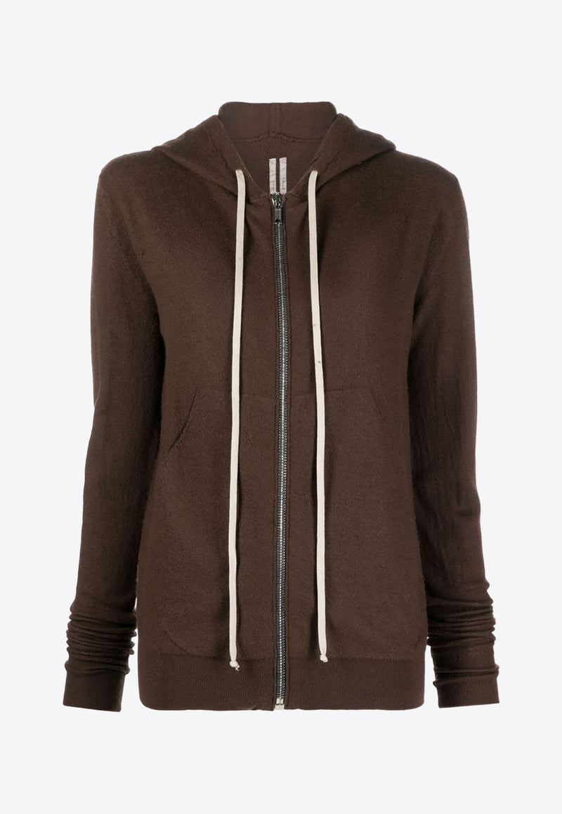 Rick Owens Zip-Up Cashmere Hooded Sweatshirt Brown RP02C1628WSB_04