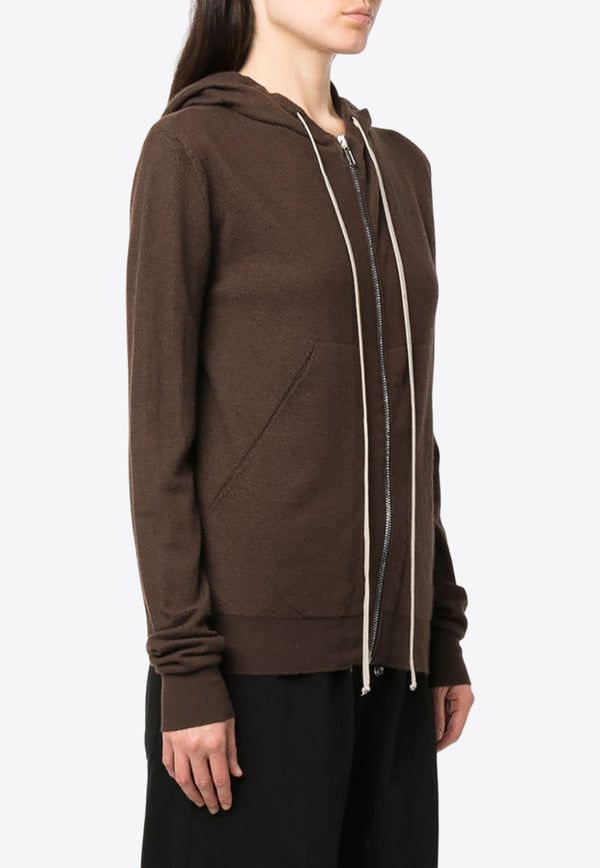 Rick Owens Zip-Up Cashmere Hooded Sweatshirt Brown RP02C1628WSB_04