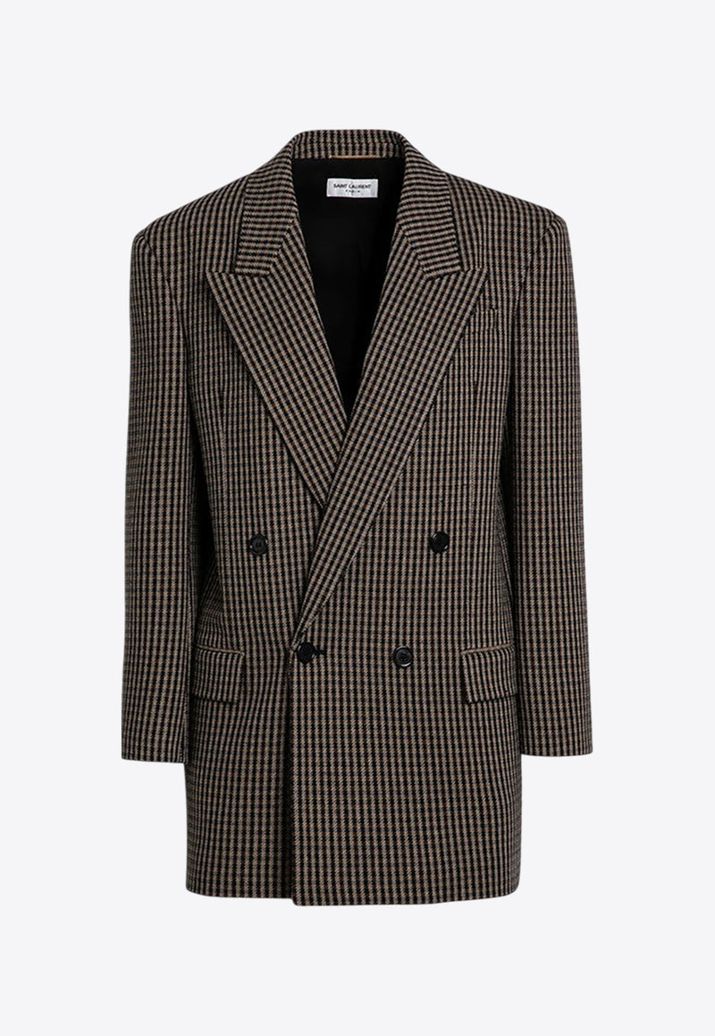 Saint Laurent Double-Breasted Checked Wool Blazer Beige 798010Y2H82/P_YSL-9364