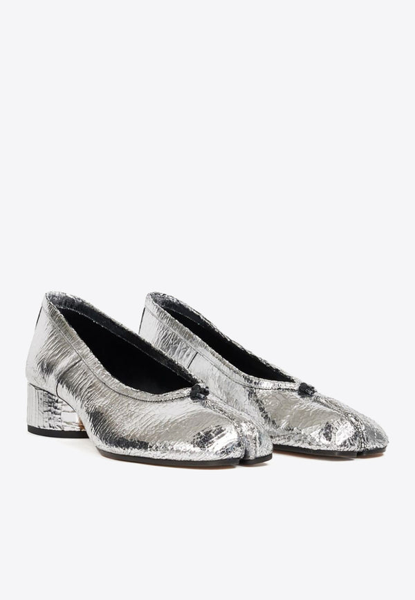 Maison Margiela Tabi 30 Metallic Leather Ballet Flats Silver S58WZ0133P5016_T9002