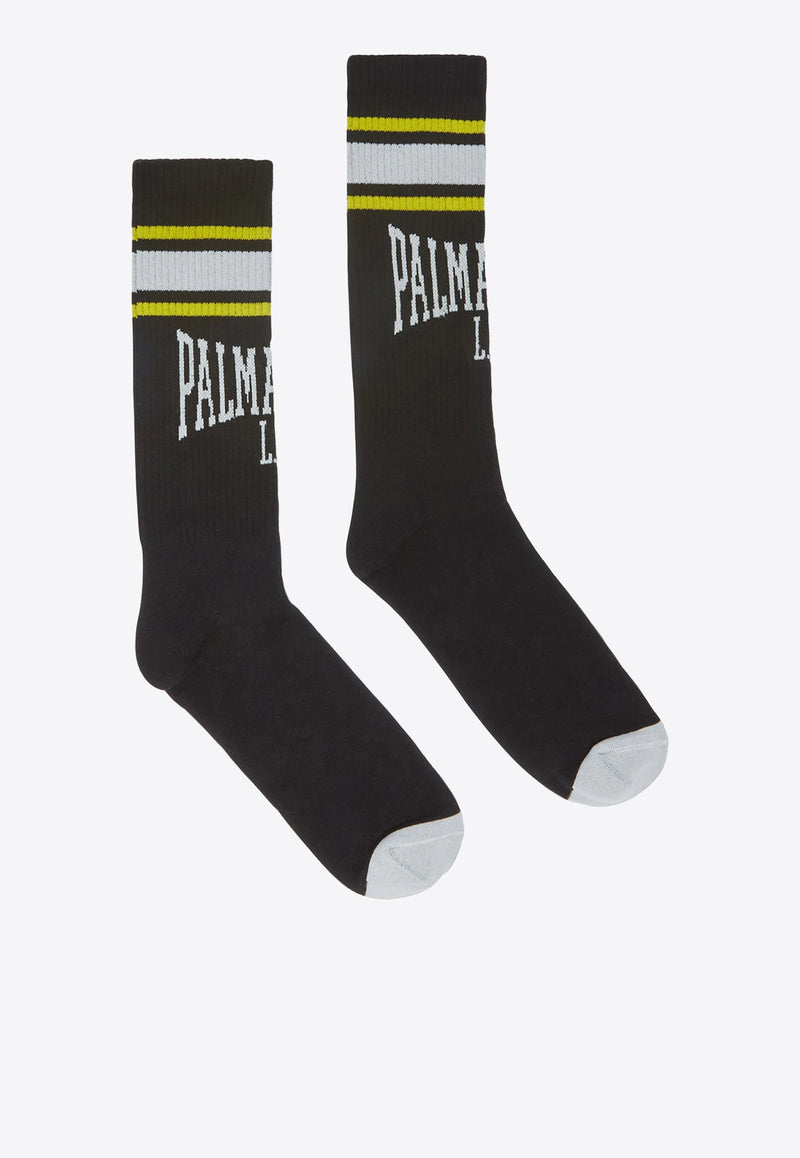 Palm Angels College Intarsia Knit Logo Socks Black PMRA001F24FAB008_1003