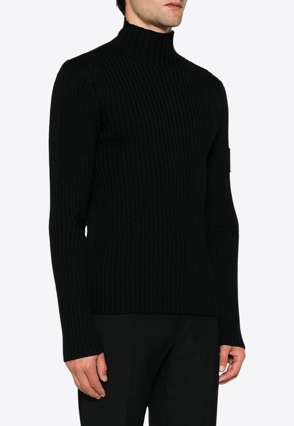 Prada High-Neck Ribbed Wool Sweater Black UMR620SOOO15O6_F0002