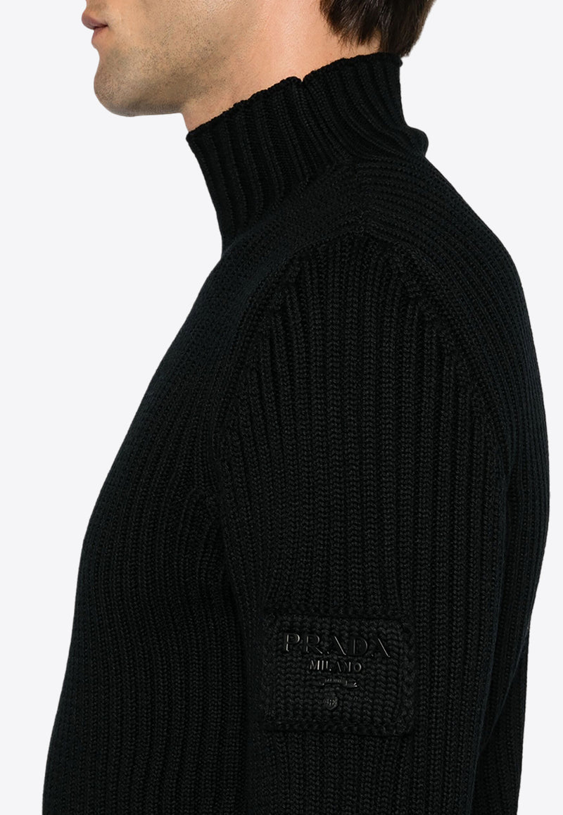 Prada High-Neck Ribbed Wool Sweater Black UMR620SOOO15O6_F0002