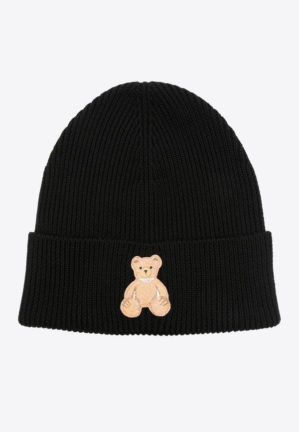 Palm Angels Bear Patch Knitted Beanie Black PWLC015F24KNI005_1060