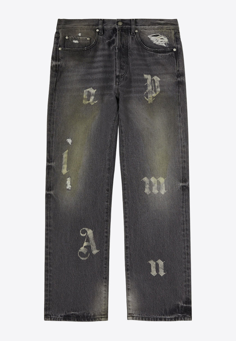 Palm Angels Logo Letters Distressed Jeans Gray PMYA041F24DEN001_1010