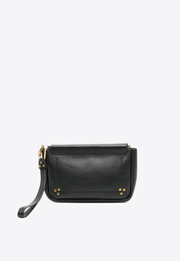 Jérôme Dreyfuss Medium Clap Leather Clutch Bag Black 44CLAPMVE_Noir Brass