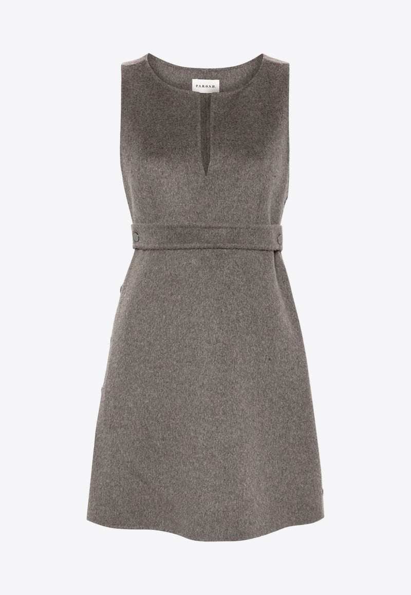 P.A.R.O.S.H Leak Belted Wool Mini Dress Taupe D721987LEAK24_008