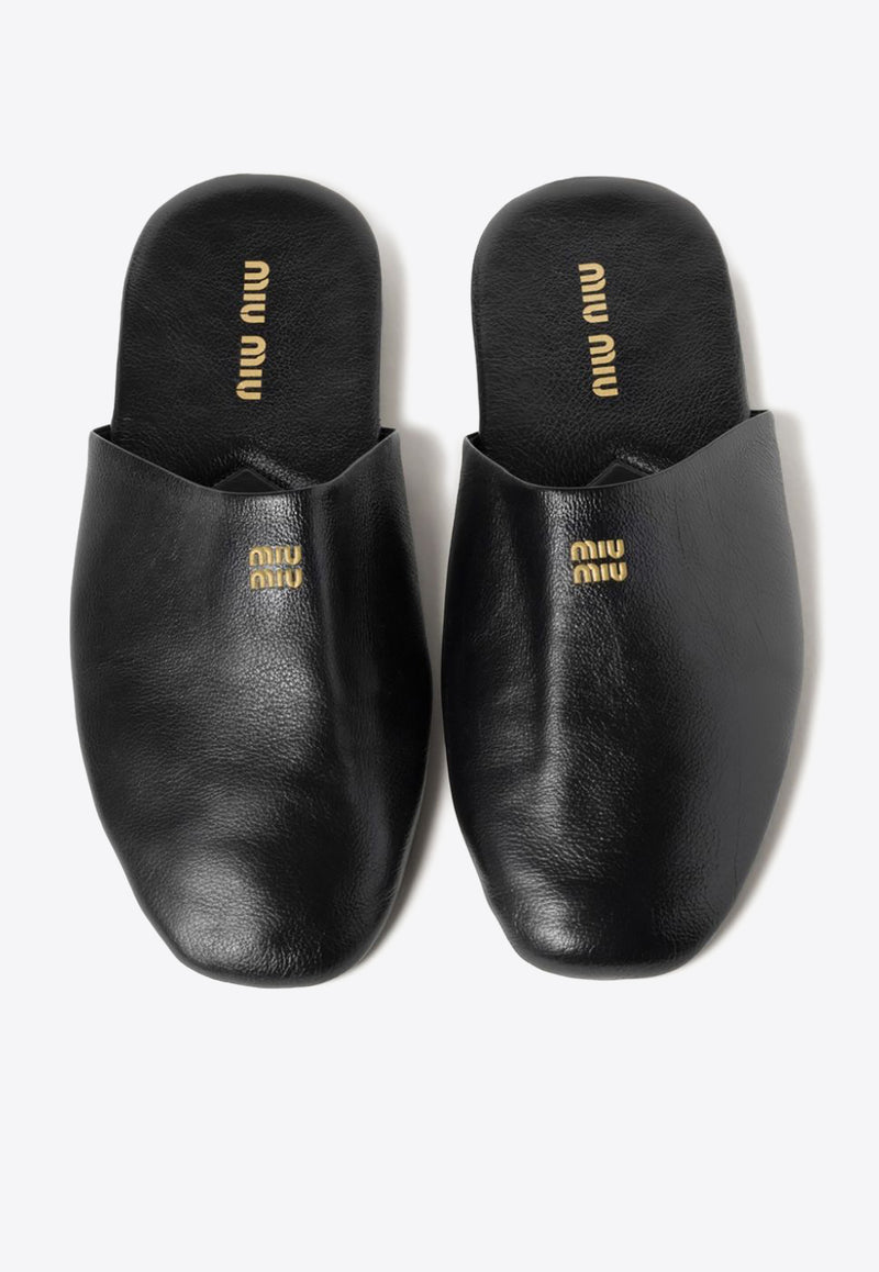 Miu Miu Embossed Logo Leather Slippers Black 5S322EFA0053AP6_F0002