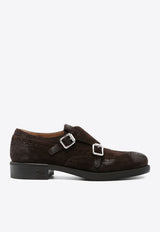 Miu Miu X Church's Monk Strap Suede Brogue Shoes Brown 5E039EFM0300B2_F0003