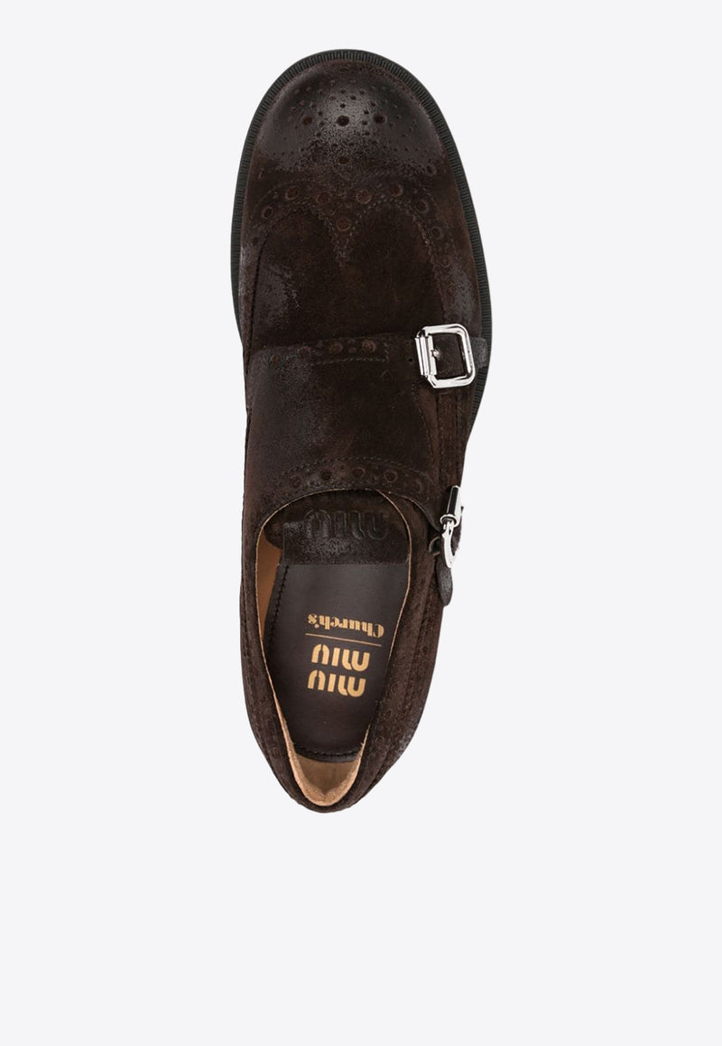 Miu Miu X Church's Monk Strap Suede Brogue Shoes Brown 5E039EFM0300B2_F0003