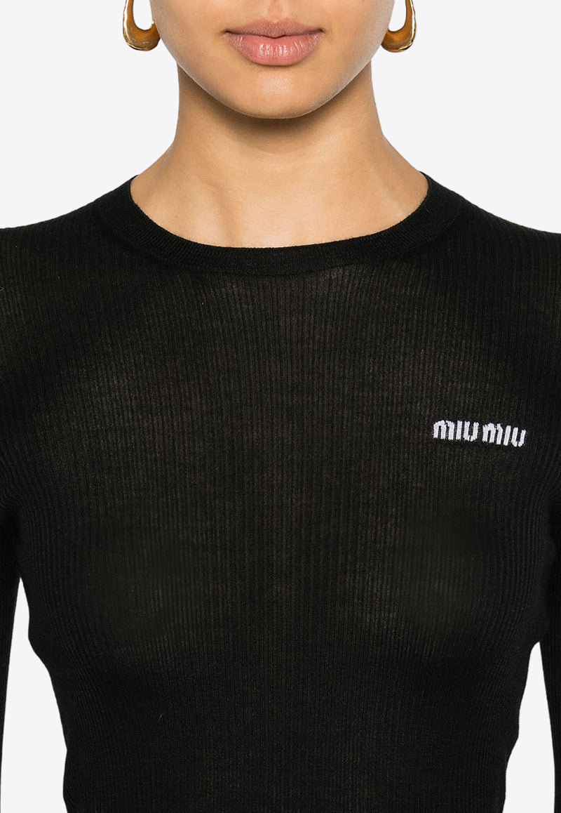 Miu Miu Logo Intarsia Cashmere-Blend Sweater Black MML821S23213KV_F0002