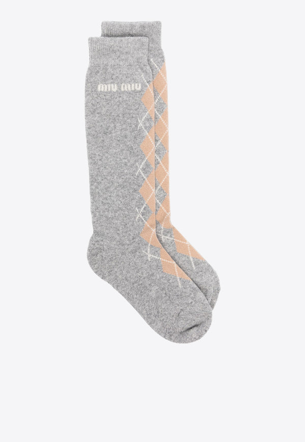 Miu Miu Logo Intarsia Wool-Blend Socks Gray MCZ483SOOO15S0_F0480