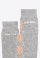 Miu Miu Logo Intarsia Wool-Blend Socks Gray MCZ483SOOO15S0_F0480