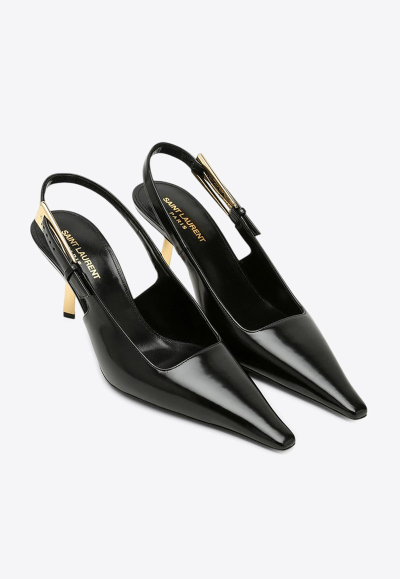 Saint Laurent Lee 75 Patent Leather Slingback Pumps Black 799704AAAZY/P_YSL-1000