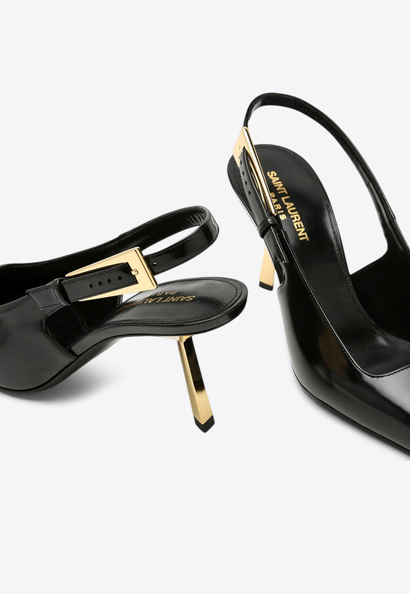 Saint Laurent Lee 75 Patent Leather Slingback Pumps Black 799704AAAZY/P_YSL-1000