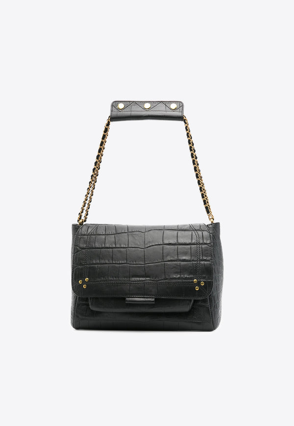 Jérôme Dreyfuss Large Lulu Croc-Embossed Leather Crossbody Bag Black 44LULULVA_Imprimé Croco Noir