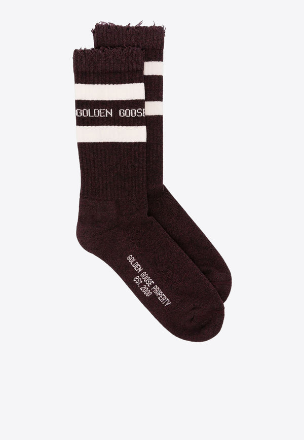 Golden Goose DB Distressed Striped Socks Burgundy GUP00883P000487_40504