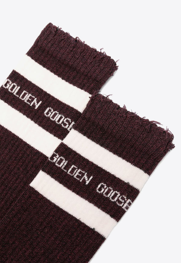 Golden Goose DB Distressed Striped Socks Burgundy GUP00883P000487_40504