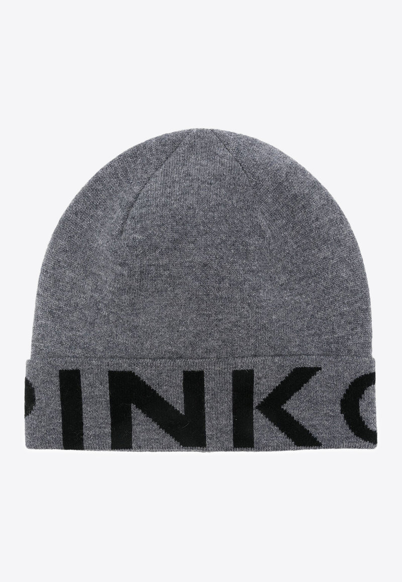 PINKO Logo Jacquard Turn-Up Beanie Gray 101507A101_IZ9