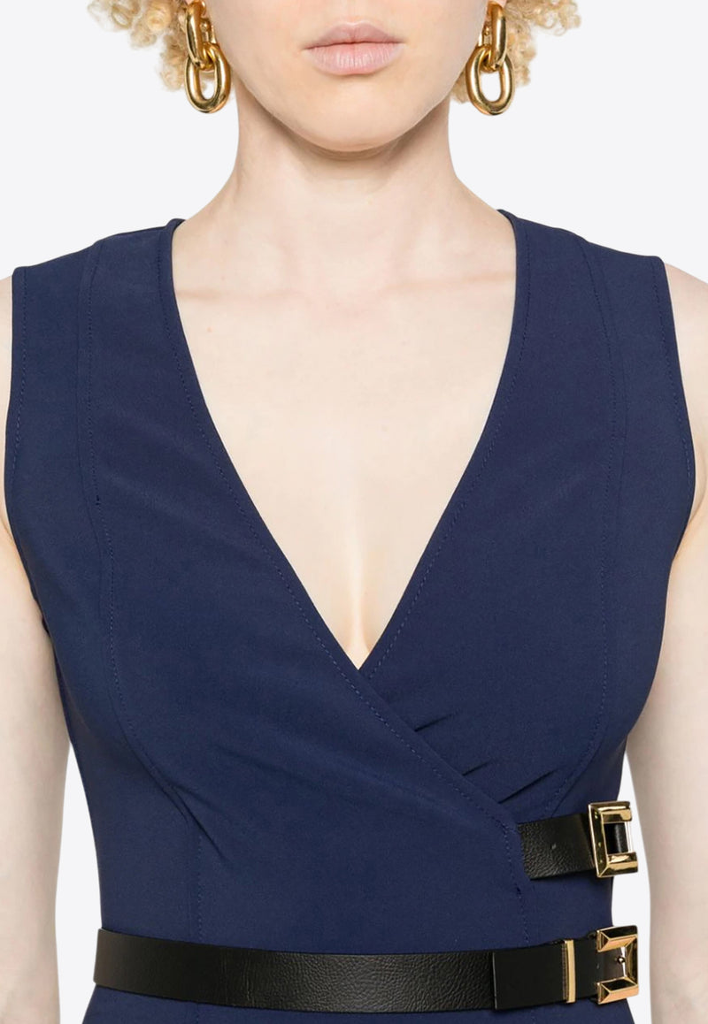 Elisabetta Franchi Crepe Sleeveless Mini Dress Navy AB60846E2_B75